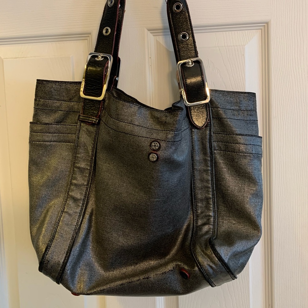 MZ Wallace Charcoal Metallic Linen Tote